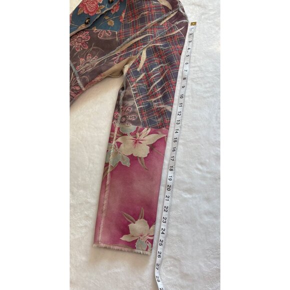 Patchwork Womens Jacket With Faux Shearling Collar & Button Closure Size Small - Picture 10 of 12